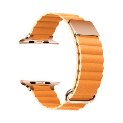 China 2022 New Magnetic Attraction Leather Apple Watch Band 40mm 41mm 44mm 45mm Apple Watch Strap Magnet Apple Leather Series 7 6 for sale