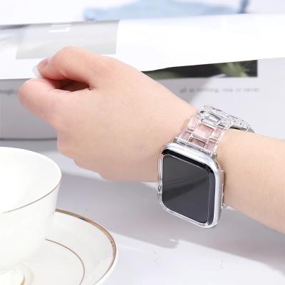 China Glacier Clear Plastic Strap+Case For Apple Watch SE 5 6 7 Band Series 45mm 44Mm 42MM On Straps iWatch 40MM 41MM Smart Watch Band for sale