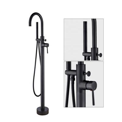 China Without Slide Bar Style European Best Selling Bathtub Faucet High Quality Brass Matte Black Floor Mounted Bathroom Faucets for sale