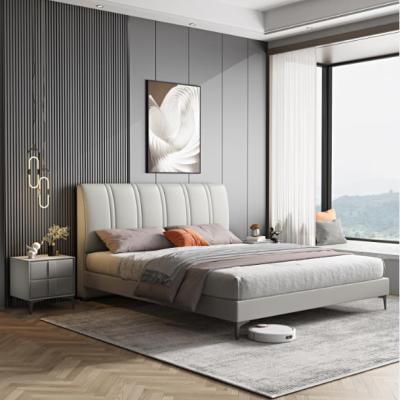 China Modern Design Luxury Room Furniture Upholstery Large Twin Beds Leather Upholstery Bed Wood Frame King Size Double Beds With Drawer for sale