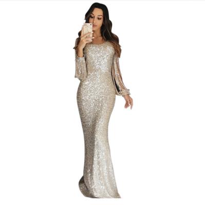 China Wholesale High Quality Anti-static Sequin Party Women Fashion Autumn Maxi Dress Vestidos De Fiesta With Tassel For Female for sale