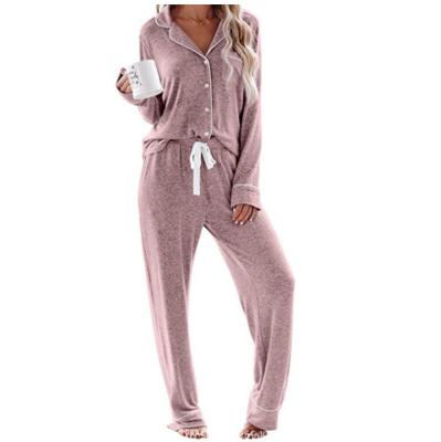 China 2021 New Fashion Custom Long Sleeve Comfortable QUICK DRY Women's 2 Pcs Pajamas Set Knit Women Pajamas for sale