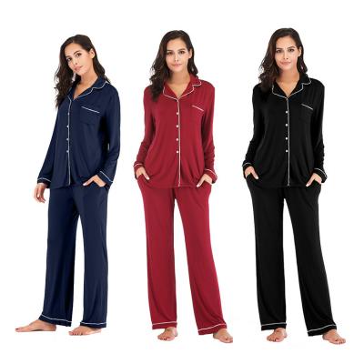 China QUICK DRY Women Casual Pajamas Sets Button Down Nightgowns Long Sleeve Sleepwear Soft Pj Lounge Sets With Long Pants S-XXL for sale