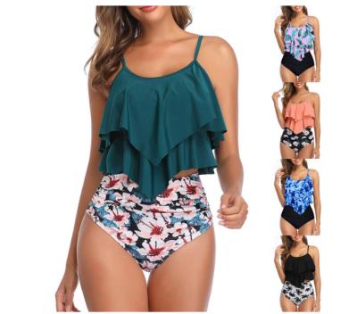 China 2021 high mujeres windproof de las de trajes de ba o flower print de swimsuit two piece swimsuits plus size women beach wear swimwear for sale