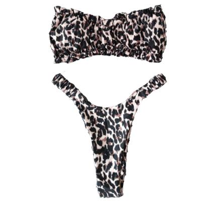 China Custom Made Breathable Leopard Print Swimwear Triangle Top Seamless Waisted Bikini Top for sale