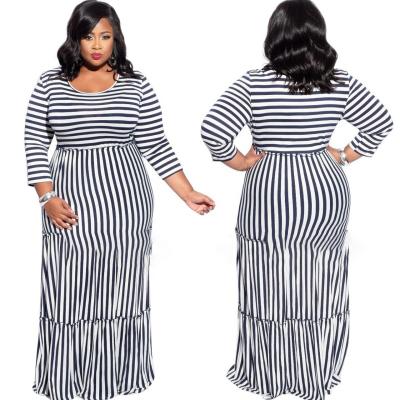 China Plus Size 2020 Black And White Stripe Long Sleeve Dresses Plus Size Women Dress for sale