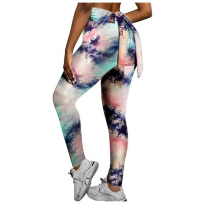 China The 2021 crack! crack! Fashionable Breathable Butt Gaiters Tie Dye Print Bow Knot Butt Gaiters High Waist Yoga Lifting Pants Crac! crack! for sale