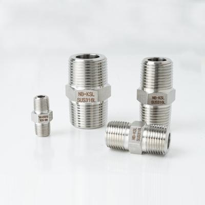 China NPT Standard Hydraulic Forged Hex Nipple Male Thread Double Pipe Adjustment Stainless Steel Equal Nipple for sale