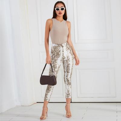 China Women's Double Crazy Pants Breathable Serpentine Print Casual Cropped Pants for sale