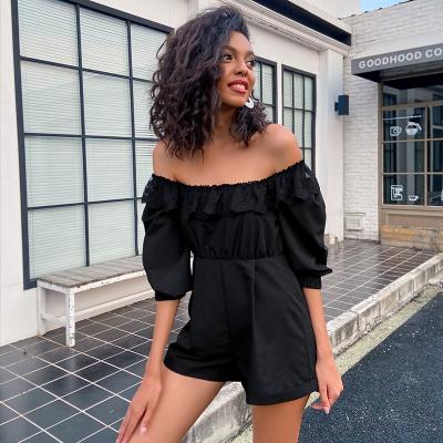 China Crazy Anti-Wrinkle Weixin Stock Double Off Shoulder Ruffle Trim Romper for sale