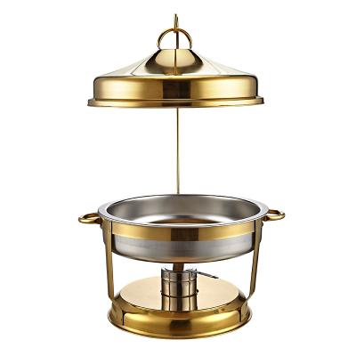 China Stand Food in Hotels Factory Direct Best Gold Round Gold Plated Hanging Lid Dining Chafing Dish Serving for Hotel Restaurants for sale