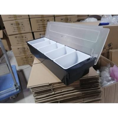 China Cheap Price Plastic Topping Box Cart Tray Kitchen Tools Compartment Plastic Condiment Holder for sale