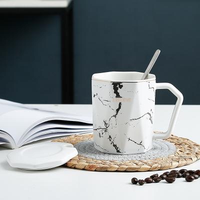 China Wholesale Viable Stone Simple Pattern Ceramic Mugs Lovers Mug With Lid Spoon Coffee Mug Gift Water Nordic Home Mugs for sale