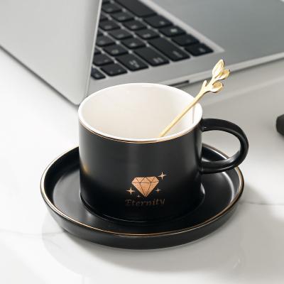 China Viable Wholesale Simple Ceramic Cup European Style Coffee Cups And Saucers Set Household Gold Handle Breakfast Cup Office Water Cup for sale