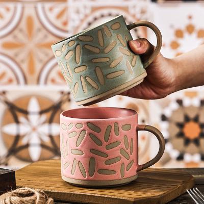 China Wholesale Creative Viable Water Cup Couple Japanese Home Coffee Mug Breakfast Cup Office Ceramic Stoneware Cups Retro Style for sale