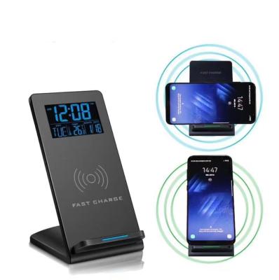 China 10W Screen Display Charger Electric Desktop Fast Charging Wireless Stand With Time And Temperature Appearance for sale