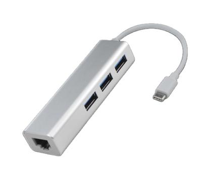 China High Quality Alumiunm Portable High Speed ​​Pogo Alloy 4 in 1 USB Dock Hub usb2.0 to 100M HUB rj45+3usb2.0 for sale