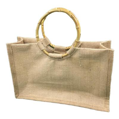 China Natural Handle Jute Gift Promotion Storage Bag Custom Handbag Modern Simple Moisture Proof Bamboo Eco-friendly Shopping Bag for sale