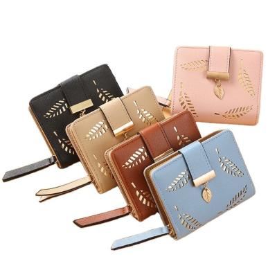 China Fashion Europe and America short wallet ladies zipper buckle hollow wallet card holder factory hot sale new wholesale for sale