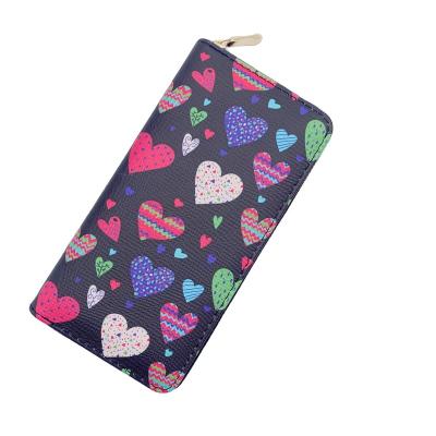 China 2021 waterproof Korean version of the new wallet zipper ladies large capacity mobile phone bag fashion love printing clutch bag for sale