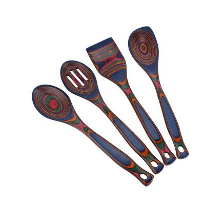 China Amazon Wood Set of New Style Rainbow Color Pakka Wood Sustainable Luxury Natural Bamboo Utensils Kitchen Cooking Tools for sale