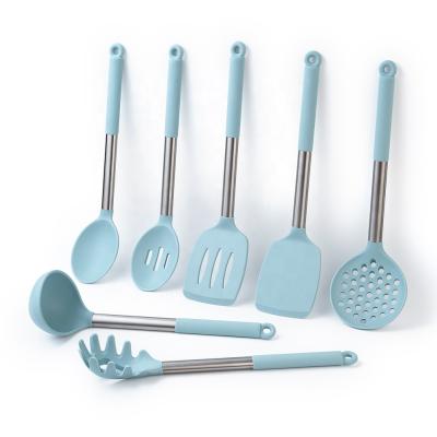 China 2022 New Sustainable Kitchen Utensils Reusable Blue Non Stick Utensils 7 Pieces Cooking Tools Silicone Kitchen Set for sale