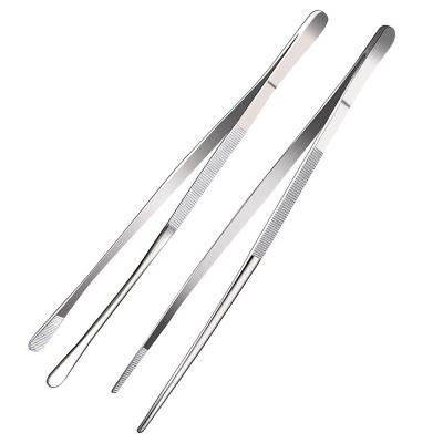 China Sustainable Kitchen 12 Inch Long Stainless Steel Chef Tweezers Sets Food Tongs With Serrated Tips Food Tweezers For Cooking for sale