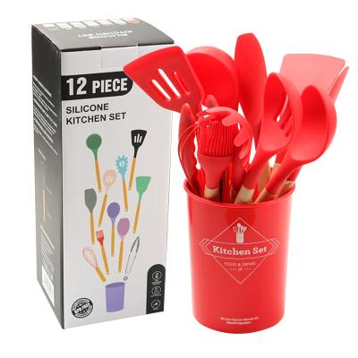 China Sustainable Silicone Kitchenware Sets Makers Cooking Tools 12 Pcs De Cozinh Reusable Kitchen Spatula Utensil Set With Storage Rack for sale