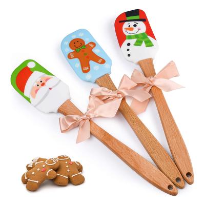 China Kitchen Sustainable Cake Food Grade Xmas Silicone Baking Spatulas Oriented Spatulas For Baking for sale