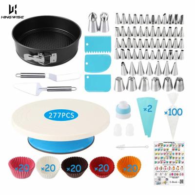 China Viable Factory Wholesale Pastry Tool 277 Pieces Cake Baking Tray Icing Spouts Piping Cake Table Rotating Cake Decorating Tool Kits for sale