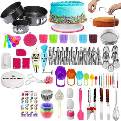 China Amazon Viable Hot Sale Beginner 370 Pcs Spring Shape Adult Pan Cake Turntable Stand Measuring Cup Baking Tool Kit for sale