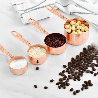 China Sustainable Kitchen 4pcs Coffee Baking Tools Rose Gold Stainless Steel Measuring Spoon Cup for sale