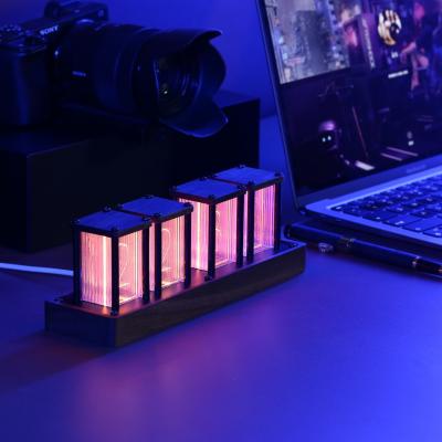 China ClocTeck RGB Nixie Tube Clock With Alarm and Timer Function Walnut Full Color Free-Installation Glow Tube Clock for Decoration for sale