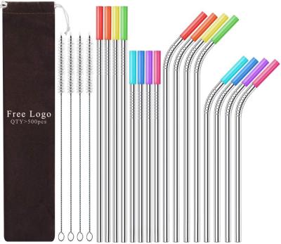 China Bent Reusable Stainless Steel Metal Sustainable Eco Friendly Straight Cocktail Drinking Straw for sale