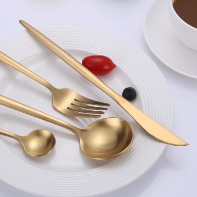 China Viable Titanium Matte Gold Cutlery Set Spoon Fork Luxury Saudi Gold Knife Set SS 18 Maker 8 for sale