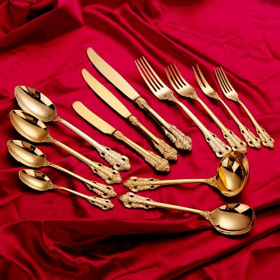 China Viable High Grade Wedding Stainless Steel Royal Cutlery Set For Hotel Luxury Vintage Silverware Gold Set for sale