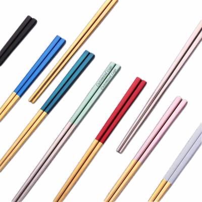 China Sustainable Customized Logo 304 Stainless Steel Metal Chopstick With Gold Titanium Plated Japanese Chopsticks for sale