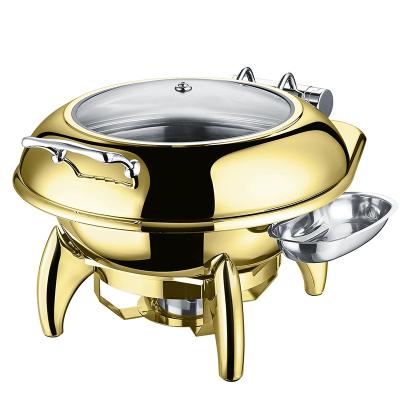 China Sustainable& 6 Liter Modern Luxury Gold Plated Hotel Used Hydraulic Stainless Steel Induction Chafing Dish Buffet Food Warmer for Dubai for sale