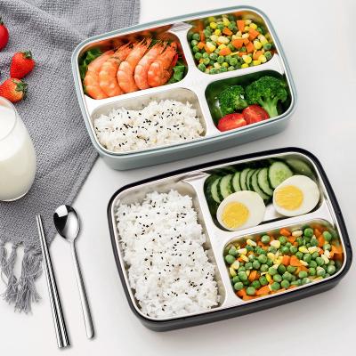 China 304 Stainless Steel 3/4/5 Compartment Heatable Plastic Bento Lunch Box Custom Logo Printed With Cutlery for sale