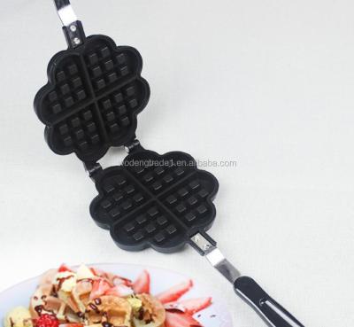 China Viable Heart Shaped Double Side Pan Grill Pan Sandwich Pan Gas Toaster Waffle Tray Non-Stick Aluminum Model WD-1107 for sale