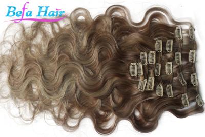 China Light Brown / Blonde Free Tangle Clip In Virgin Hair Extensions 12 Inch for sale