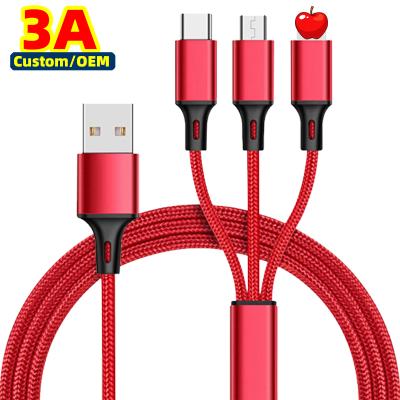 China ICEBINGO 2.4A 3in1 Fast Speed ​​Cable USB Charging Cable Type-cmicro and IP USB Charging Cable For Mobile Phone for sale