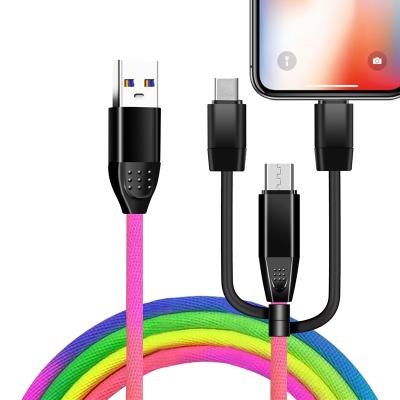 China 3 in1usb ICE-BINGO Cable Rainbow Color 1m 3 in-1 Pin Woven Micro Type-C 8 Data Cable USB Cable Charging Cell Phones For iPhone HUAWEI for sale