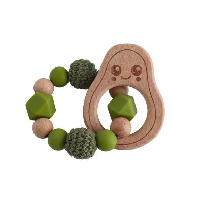 China Wooden Ring Rattles Baby Silicone Teething bracelet Toy Wholesale bpa crochet beads Teether soft free shower gift for sale