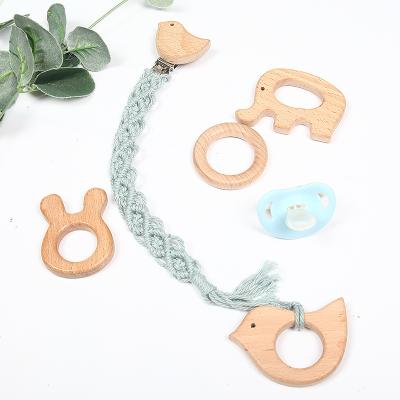 China High Quality Macrame Free Custom Macrame Pacifier Nature Milk Tooth Gift Birth Boy Girl Wooden Pacifier Chain for sale