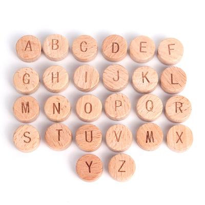 China Hotsale 15mm Beech Wood Eco-friendly Alphabet Beads Wooden Alphabet Beads Cube DIY Letter Beads for sale