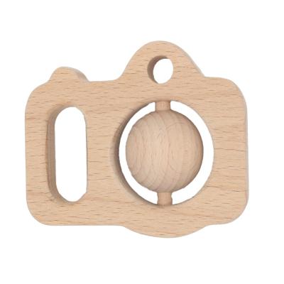 China Soft Toy Baby DIY Toy Natural Camera Shape Baby Hanging Teething Beech Teether Nursing Teether Wood for sale