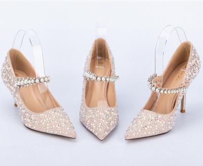 China Durable toe 2022 pearl rhinestone Mary Jane shoe fall and winter new high heel lady shoes sample for sale