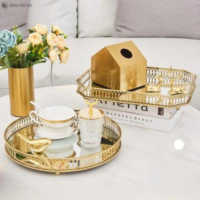 China Viable Nordic Creative Round Household Bathroom Toilet Cup Storage Fruit Glass Mirror Rectangular Tray for sale