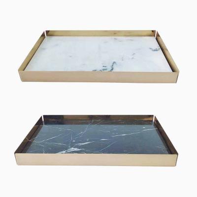 China Sustainable Modern Fruit Food Storage Dish Rectangle Black White Marble Decorative Table Trays for sale